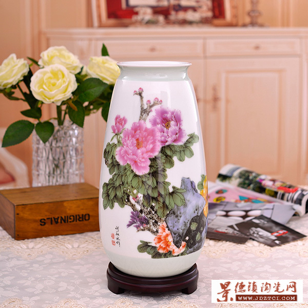 景德鎮(zhèn)瓷器花瓶擺件春風富貴牡丹花開客廳家居裝飾擺設工藝品